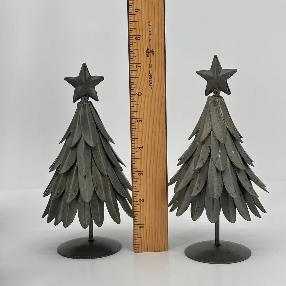 Set of 5 POTTERY BARN Galvanized Village Star Topped Trees Small & Large VTG